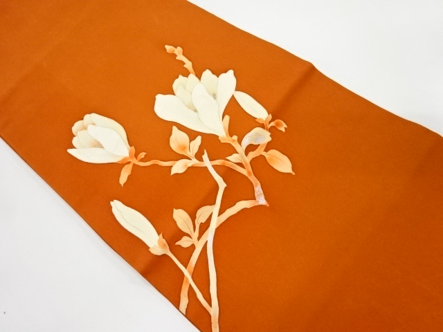 塩瀬手描き木蓮模様開き名古屋帯(額縁仕立て)